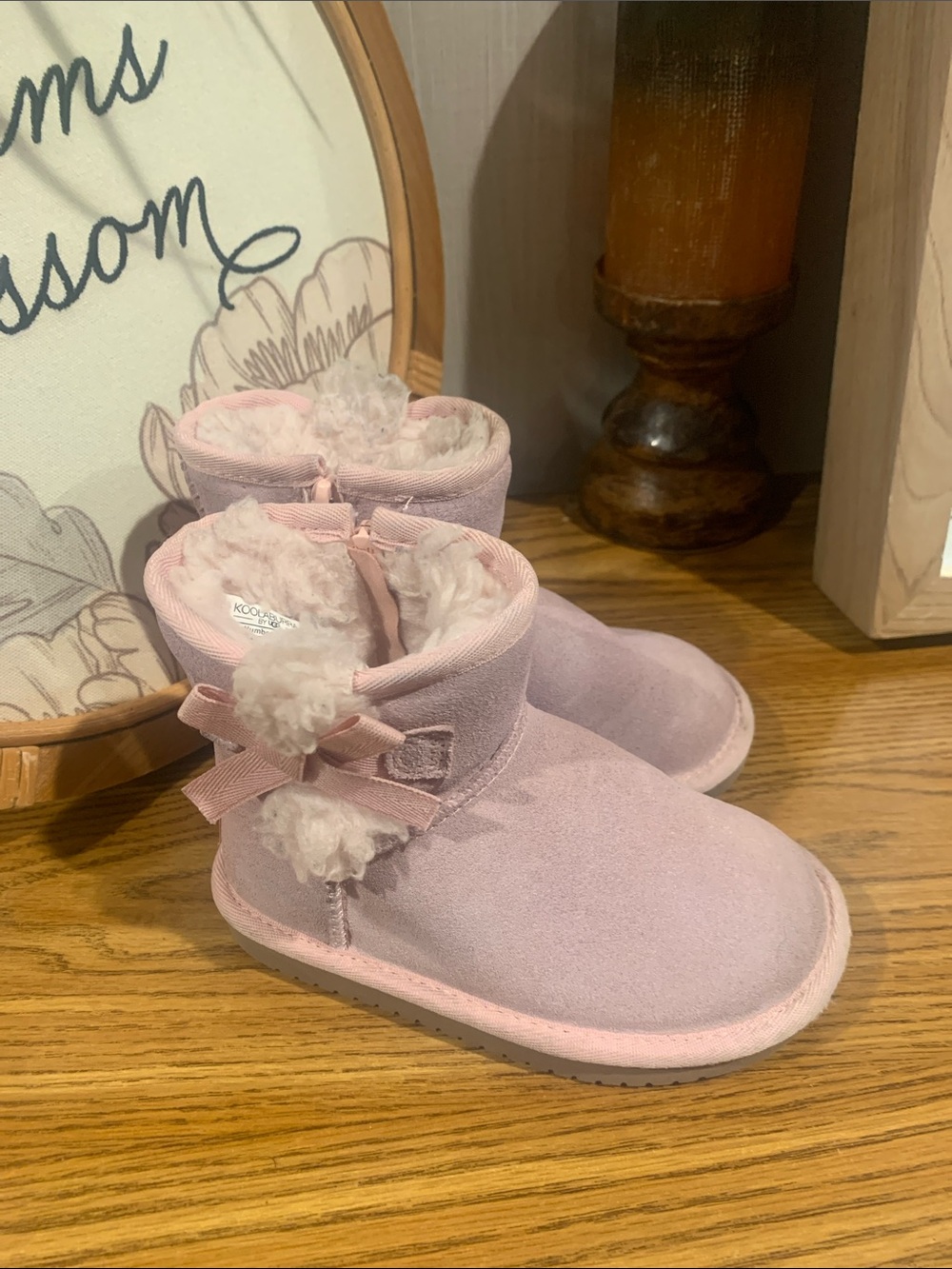 Koolaburra Pink Pom-Pom Bow Kids Winter Boots